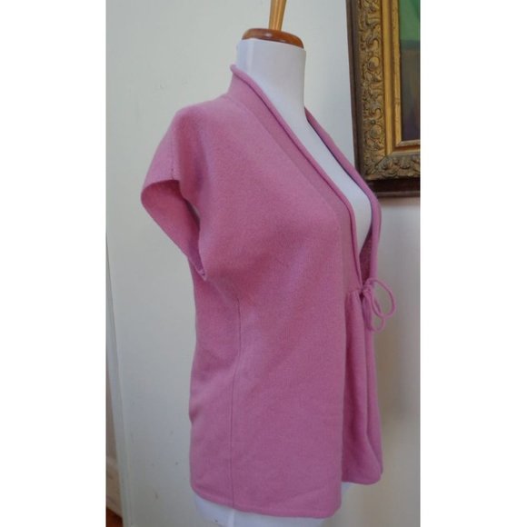 NWOT- CYNTHIA ROWLEY Pink 100% Cashmere Short Sleeve Tie-Front Cardigan -Size M - Picture 4 of 6